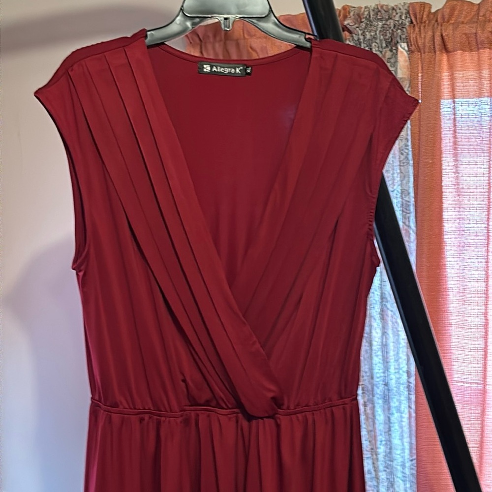Allegra k xl red silk dress elastic waist vintage